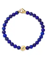 Bloomingdale's Fine Collection Men's Evil Eye Lapis Bead Bracelet in 14K Yellow Gold