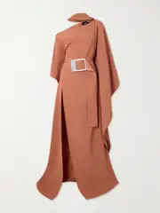 [Taller Marmo] Taller Marmo - Taylor Belted One-shoulder Cady Kaftan - Orange - One size One size Orange