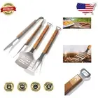 Durable 3-Piece Grill Set with Laser-Cut Design & Wood Handles - BBQ Essentials