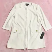 Women’s White Open Front Fringe Trim Jacket Size Small