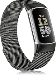 Metal Band for Fitbit Charge 6 Bands for Women Men, Stainless Steel Magnetic Wristband Mesh Bracelet Replacement Strap for Fitbit Charge 6