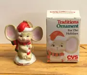 Vintage 1994 New In Box CVS Traditions Ornament Christmas Mouse Ceramic Ornament