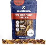 12 Braided Bully Sticks for Dogs - Natural Bulk Dog Dental Treats & Healthy Chews, Chemical Free, 12 inch Best Low Odor Pizzle Stix (5 Stick(s))