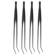 4pcs Stainless Steel Tweezers 7.9" Long Handle Curved Tips Tweezers, Black