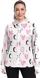 [RPLIFE] Kawaii Sweet Hearts Pink Sun Shirt Women Uv Protection, Upf 50+ Zip up Cooling Shirt Women