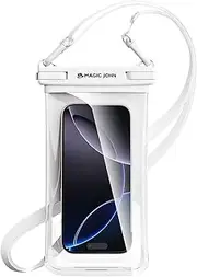 MAGIC JOHN Waterproof Phone Pouch, Cellphone Dry Bags for iPhone 16/15/14/13 Pro Max, Adjustable Lanyard Phone Pouch, for Vacation Beach Pool Kayak Cruise Travel Essentials, 8.0" (White)