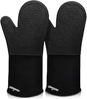 Extra Long Silicone Oven Mitts, sungwoo Durable Heat Resistant Oven Gloves with Quilted Liner Non-Slip Textured Grip Perfect for BBQ, Baking, Cooking and Grilling - 1 Pair 14.6 Inch Black