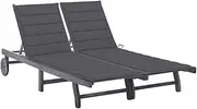 2-Person Garden Sun Lounger with Cushion Grey Solid Acacia Wood,Sun Loungers-3061389