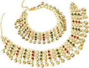 [Generic] Designer Ghungroo Non-Precious Metal Gold Plated Alloy Anklet for Women and Girls Golden By Indian Collectible, Medium, Metal, no gemstone