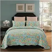 Quilt Set Queen Size Blue Floral Bedspread Coverlet Bedding Summer Lightweight Reversible Quilts 90x98 Inch with 2 Pillow Shams 20x27 Inch