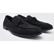 Mens Black Faux Suede Weave Loafer