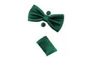 Mens Green Matching Bow Tie, Pocket Square & Cuff Links Set