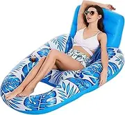Inflatable Pool Floats Lounger Adult - Pool Inflatables for Swimming Pool | Blow Up Floating Pool Floats Chair | Water Floating Recliner Chair with Cup Holders Foot Rest Swimming Pool Floaty