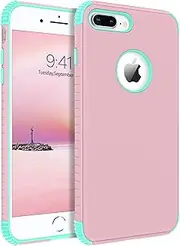 BENTOBEN iPhone 8 Plus Case, iPhone 7 Plus Case, 2 in 1 Slim Hybrid Shockproof Hard PC Bumper Rugged Drop Protective Phone Case Cover for iPhone 8 Plus / 7 Plus 5.5 inch, Pink/Mint