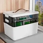 Medicine Storage, 3 Shelves, Medicine Box, Medicine Box, Medicine Organiser, Multi-Purpose Organiser Box, Storage Boxes with Lid, Large Box, Lockable, First Aid Box