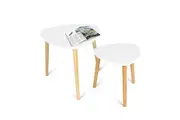 2 x White Coffee Tables Set Solid Wooden Legs Side Triangle Lamp Bedside Table