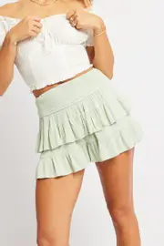 Green Skort Skirt Mini Elasticated Waist - Size 8, Women's Skort