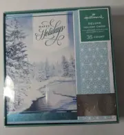 NEW- Hallmark Deluxe Holiday Cards - 35 Count - Snowy Tree River Christmas