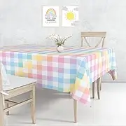 Pastel Tablecloths 54"x108" Gradient Colorful Checkered Rainbow Fabric Table Cover for Easter Birthday Bachelorette Engagement Wedding Bridal Shower Macaron Theme Outdoor Picnic Party Supplies