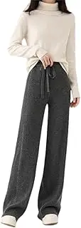 [Generic] Women Pants Women's Knitted Wide Leg Pants, Solid Work Pants Women