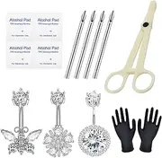 Belly Button Piercing Kit for Belly Piercings, YONGDA 14G Belly Piercing Kit Navel Piercing Kit with Belly Button Rings Piercing Clamp 12G Piercing Needles Full Piercing Kit
