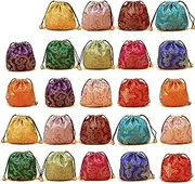 [Elesa Miracle] 24pcs Silk Brocade Jewelry Pouch Bag Drawstring Coin Purse Gift Bag Value Set