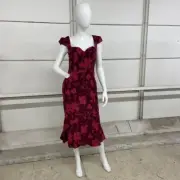 ANTHROPOLOGIE The Cecily Fit & Flare Dress Women's Size M Wine