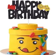Confetti! Building Blocks Cake Topper - Glittery Happy Birthday Cake Decoration - Perfect for Color Building Brick Theme Birthday Baby Shower Party Supplies!