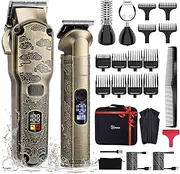 Hatteker Hair Trimmer Professional Beard Trimmer Hair Trimmer Men's T-Blade Trimmer Razor Men's Electric Body Hair Trimmer Long Hair Trimmer Waterproof Gold