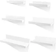 White Wall Shelf, Floating Shelf, White, Set of 6 Wall Shelves for Children's Room, Living Room, Kitchen & Bathroom - Picture Rail & Decorative Shelf - Practical, Stable and Ideal for