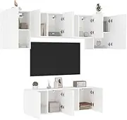 TV Wall Units White Engineered Wood, Modern Wall Mounted Style - Living Room Entertainment Center & Storage Cabinets - Stands, Shelf, Bedroom Furniture Sets