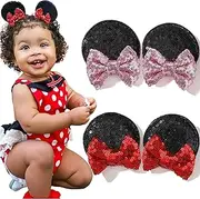 Ayesha Mickey Minnie Ears Hair Clips Halloween Mouse Ears for Toddler Girls Sequin Mouse Bows Barrettes Hair Accessories for Halloween Christmas Costume Party 4PCS
