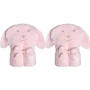 2x Ollie & Paige Kids/Children Hooded Bath Towel/Wrap Tessa The Bunny Pink
