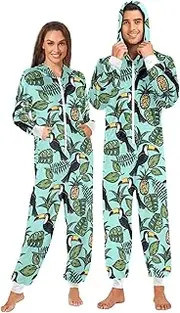 [ZZXXB] Parrot Pineapple Fruit Onesie Pajamas for Adult Women Men Long Sleeves One Piece Onesies Hooded Sleepwear S - XL