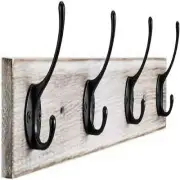 4 Hook Vintage Wall Mounted Coat Rack Rustic Bathroom Foyer Kitchen Mudroom New