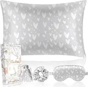 Miss Adola Mulberry Silk Pillow Case for Hair and Skin 19 Momme Standard 26"x20" Grey Silk Pillowcase with Eye Mask & Scrunchie Soft Silk Pillowcase Sleeping for Moms, Women