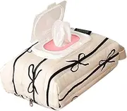 LeoLeozz Wet Wipes Dispenser - Wipe Container Dispenser Storage Bag - Cotton Bag Baby Wipes Container, Refillable Baby Wipe Case, Bow Stripes Travel Wet Wipe Pouch