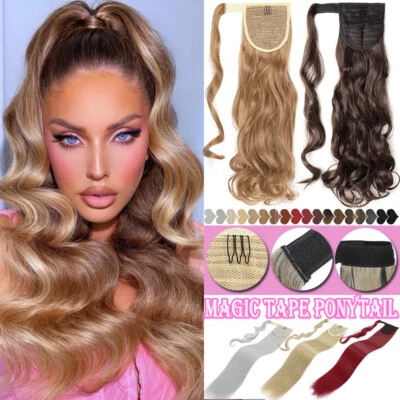 100% Real Natural As Human Hair Extensions Clip in Ponytail Wrap On Pony Tail US