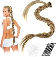 BIUDECO 1Set Synthetic Braided Ponytail Extension Long Hair for Women Bands Hair Clips Natural Looking Ponytail Wig for Daily Wear