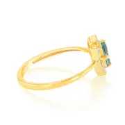 0.55 Carat Blue Topaz Oval and Diamond Ring in 9ct Yellow Gold, Q