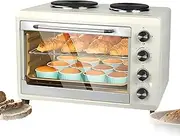 56L Mini Oven, 2000W Electric Countertop Cooker with Double Hotplate Hob and Grill Rack, Adjustable Temperature and Timer, Table Top Grill Ovens for Stir-Fried Vegetables, Hot Pot and Grilling