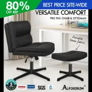 ALFORDSON Office Chair Computer Seat Cross-legged Work Ottoman Fabric Black
