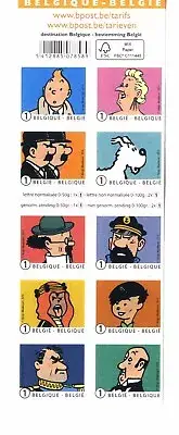 Sellos Tintin Belgica carnet adhesivo 2014 10 valores "Tintin y sus amigos"