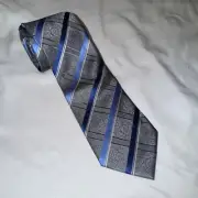 Geoffrey Beene Tie 100% Polyester Grey With Blue Stripes - 58 X 3 Inches Long