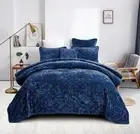 Tache Luxury Soft Plush Velvet Royal Blue Diamond Tufted Coverlet Bedspread Set