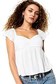 [Navonta] Peplum Tank Tops for Women Flutter Ruffle Short Sleeve Sweetheart Neck Cute Flowy Smocked Back Babydoll Tank Tops