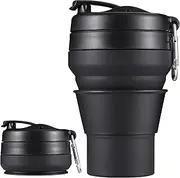EASYXQ Collapsible Travel Cup, 20 OZ 600ml Silicone Folding Camping Cup, Leak Proof BPA Free Portable Cup, Sport Bottle with Lids for hiking (Black)