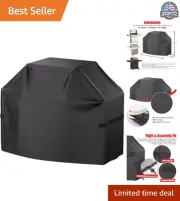 Black BBQ Cover with Hook-and-Loop Straps - Easy to Clean and Weather-Resistant