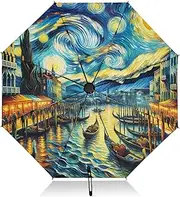 [RPLIFE] Umbrella for Rain, Lightweight Portable Automatic Open/close Umbrella for Women, Travel Umbrellas for Rain, Wind and Sun, Venice Starry Sky