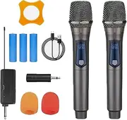 2pcs Wireless Microphones, Handheld Karaoke Microphone, Dual Dynamic Mic System with Rechargeable Receiver for Wedding, Karaoke, Party Singing, Church